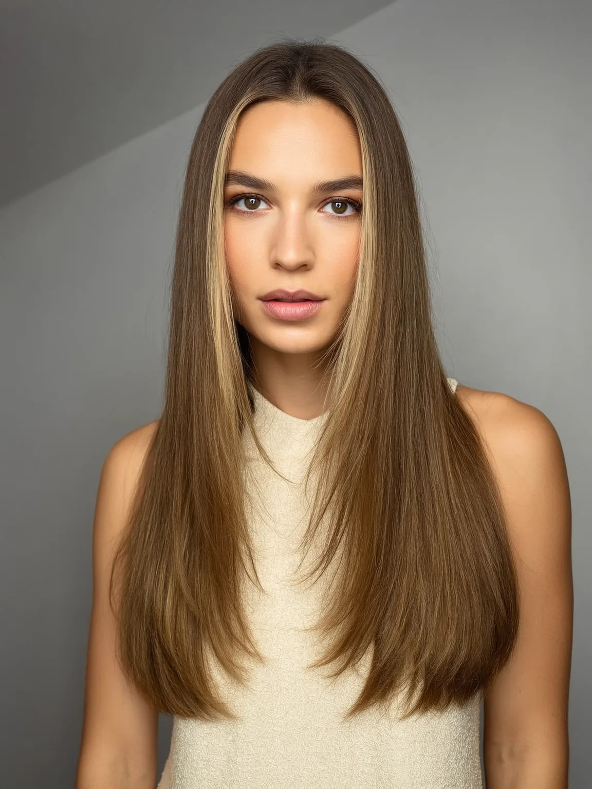 Sleek Straight Layers in Soft Golden Brown